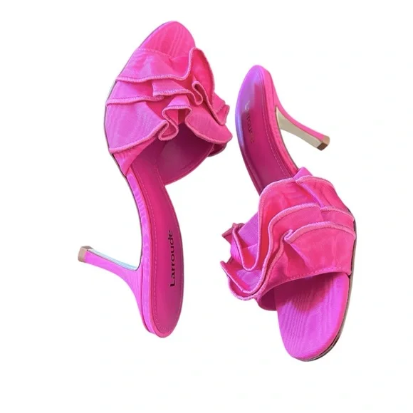 Larroudé Colette Ruffled High Stiletto Heel Sandals Ariana Magenta NEW Size 6.5